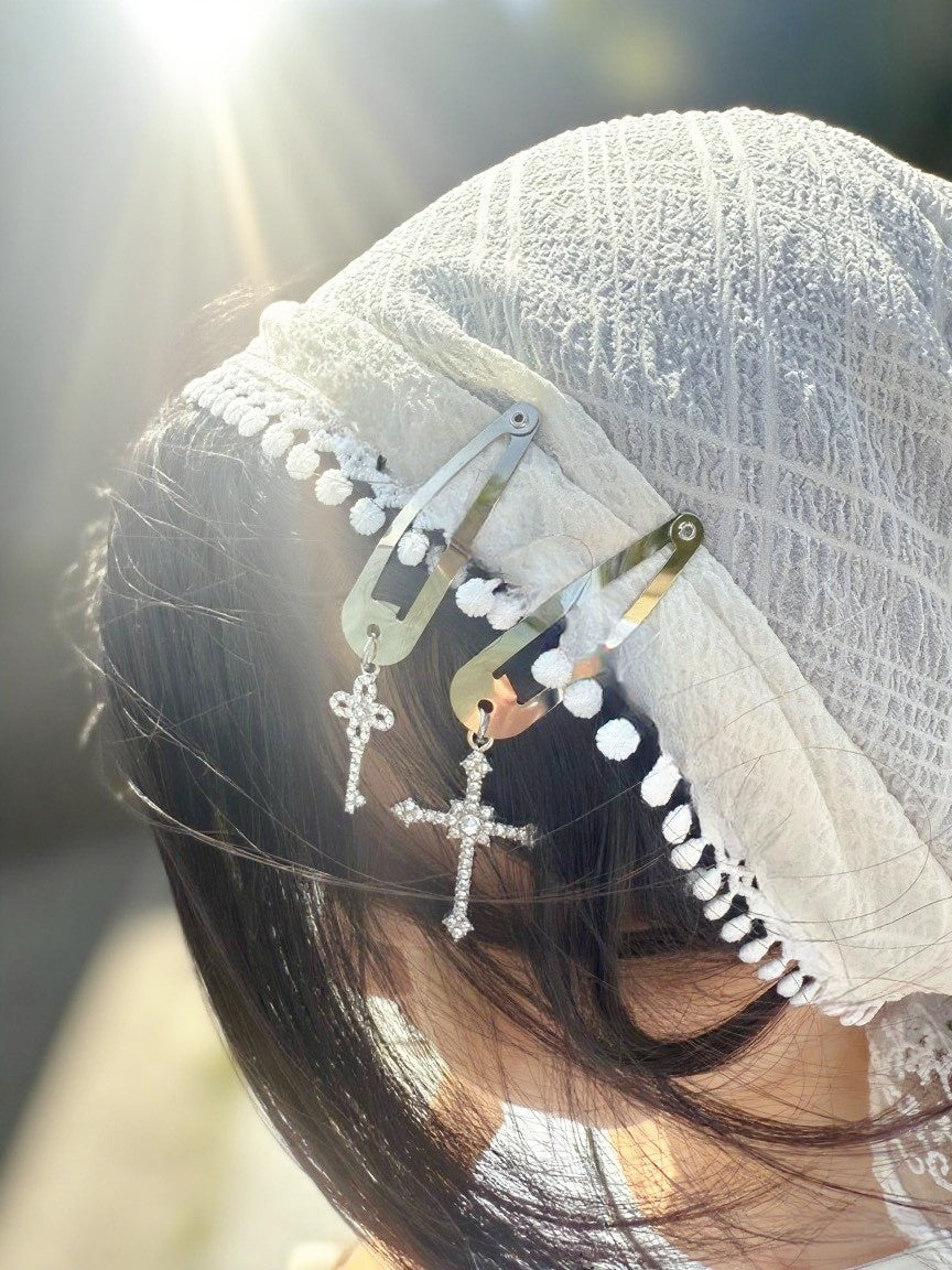 Chic Cross & Key Metal Hair Clip Set – Rhinestone Bling Hair Accessories for Women, Trendy Versatile Hairpins