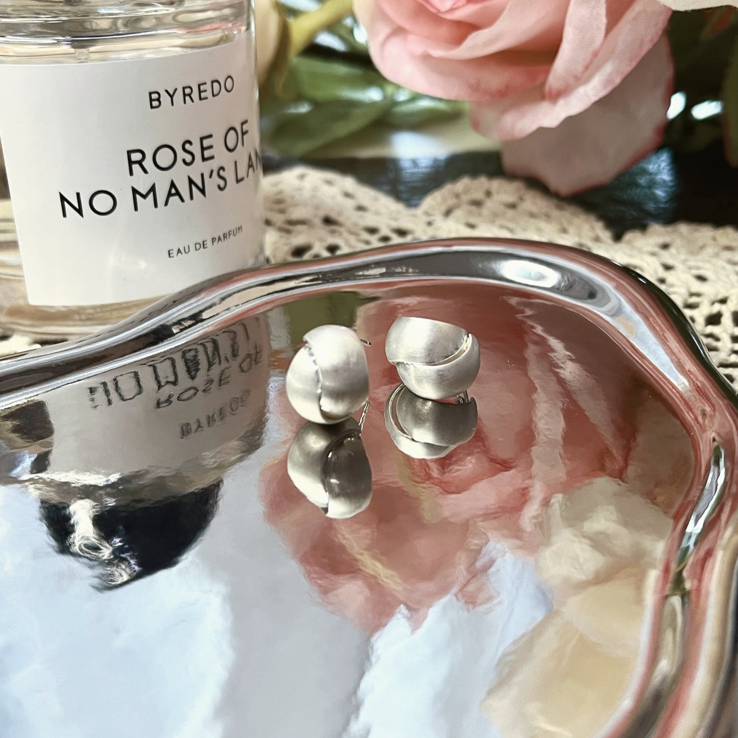 Lunara Brushed Silver Double Hoop Earrings