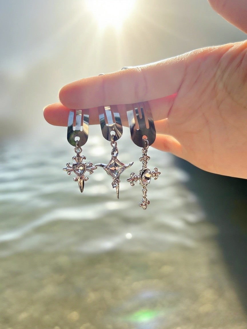 Metal Hair Clip Set – Cross, Star & Crystal Design | Minimalist Fashion Hair Accessories for Women