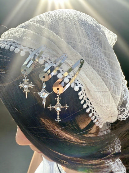 Metal Hair Clip Set – Cross, Star & Crystal Design | Minimalist Fashion Hair Accessories for Women