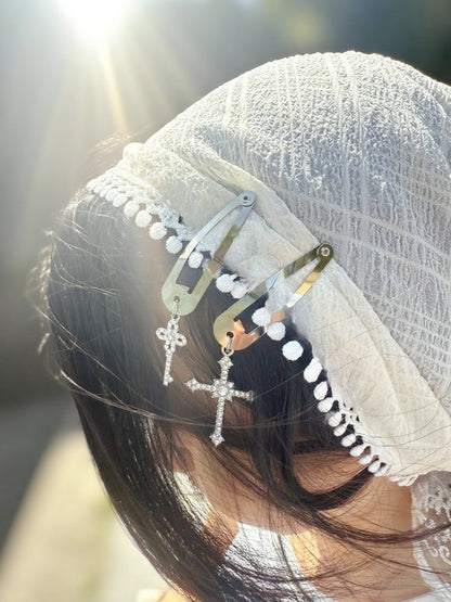 Chic Cross & Key Metal Hair Clip Set – Rhinestone Bling Hair Accessories for Women, Trendy Versatile Hairpins