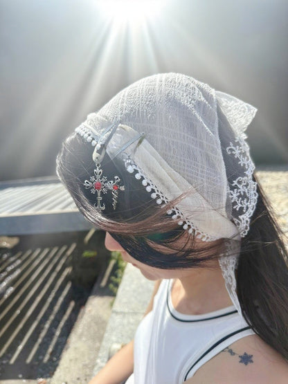 Gothic Red Gem Cross & Angel Wings Metal Hair Clip Set – Vintage Punk Hair Accessories for Women