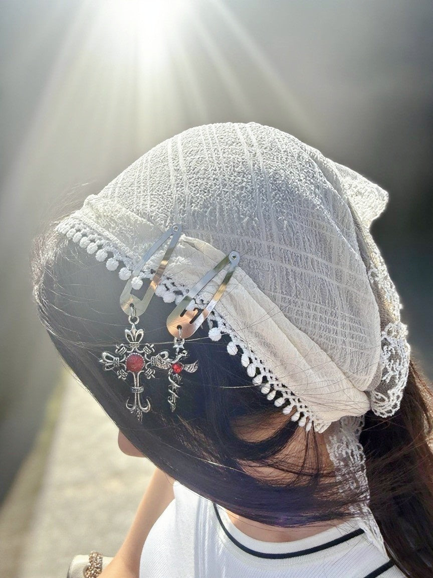 Gothic Red Gem Cross & Angel Wings Metal Hair Clip Set – Vintage Punk Hair Accessories for Women