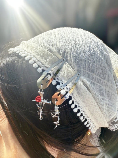 Gothic Rose & Cross Metal Hair Clip Set – Vintage Flower Hair Accessories for Women, Trendy Punk Style Barrettes