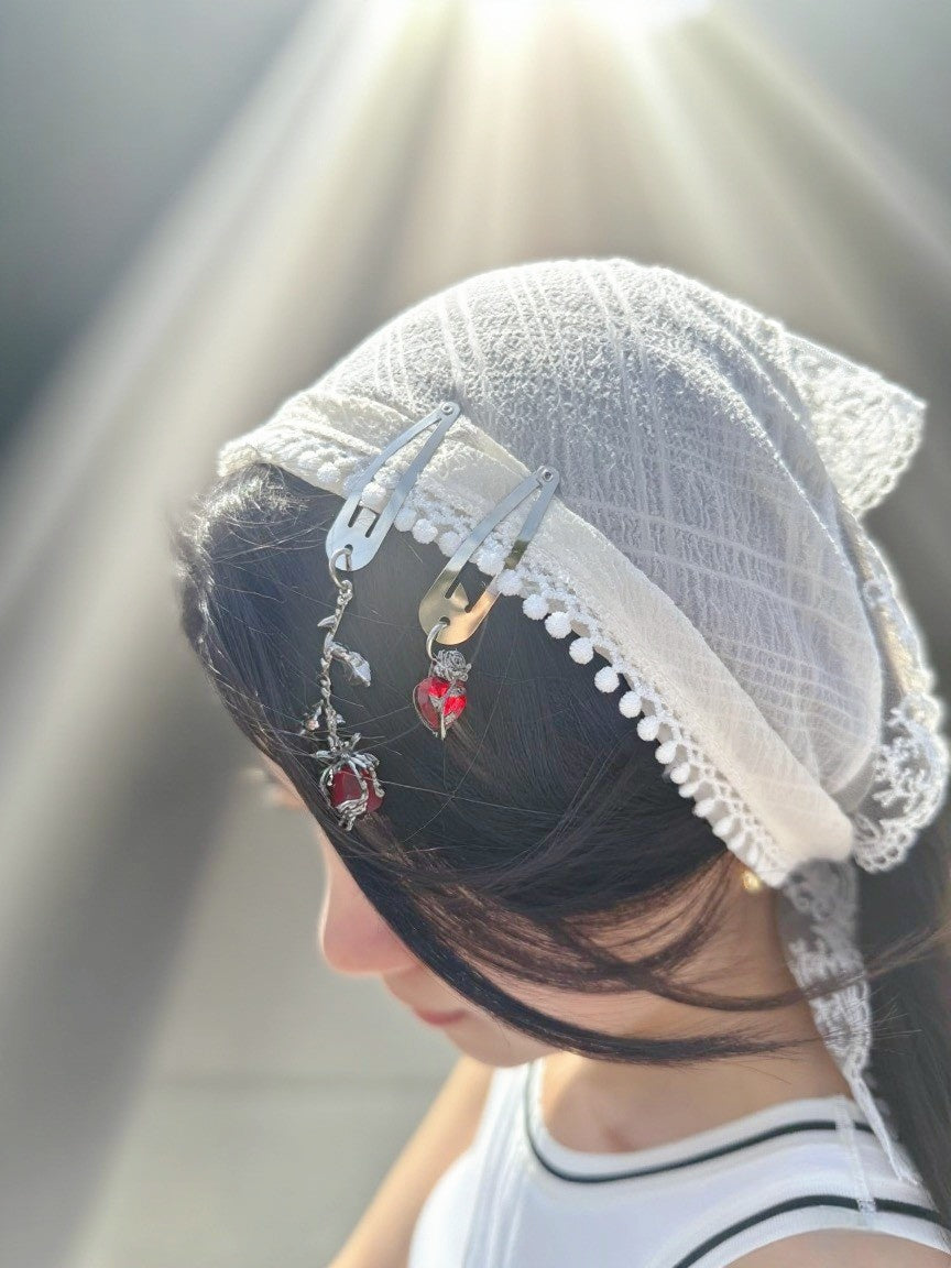 Gothic Red Rose & Heart Metal Hair Clip Set – Vintage Punk Hair Accessories for Women