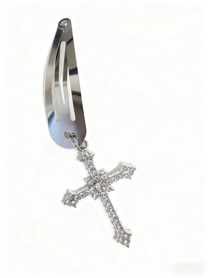 Chic Cross & Key Metal Hair Clip Set – Rhinestone Bling Hair Accessories for Women, Trendy Versatile Hairpins