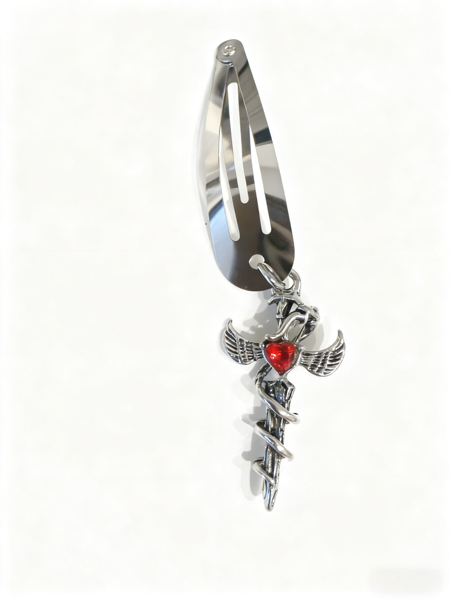 Gothic Red Gem Cross & Angel Wings Metal Hair Clip Set – Vintage Punk Hair Accessories for Women