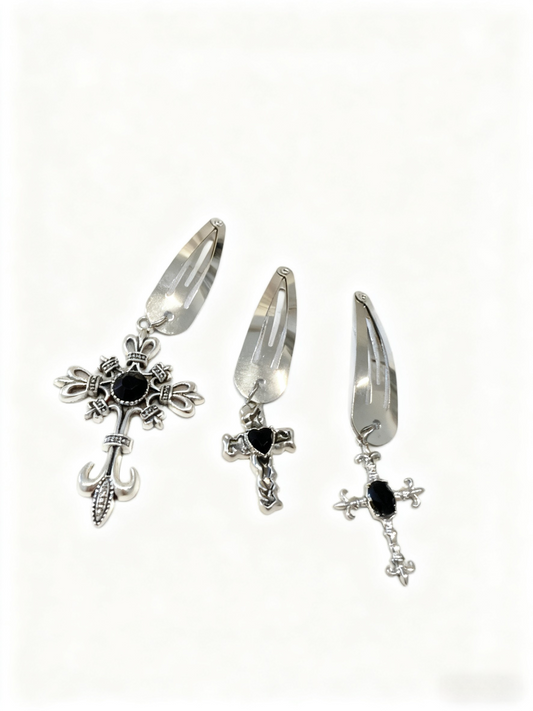 Gothic Cross Metal Hair Clip Set – Vintage Punk Hair Accessories for Women, Retro Hair Barrettes for Halloween & Alternative Fashion  ✅ 含核心关键词：