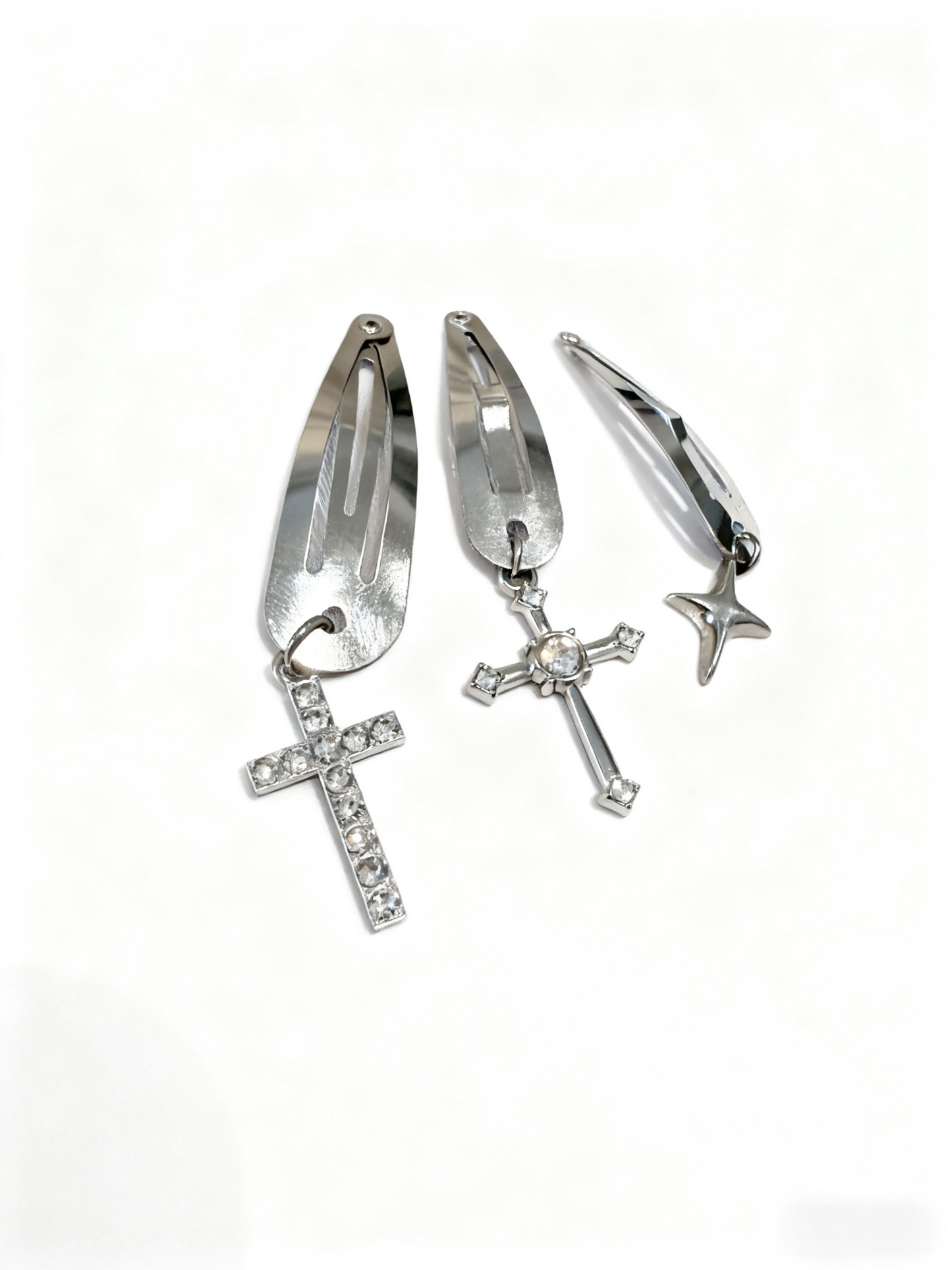 Chic Metal Hair Clip Set – Cross & Star Shaped Hair Accessories for Women, Trendy Punk Hair Barrettes (3 Pieces)
